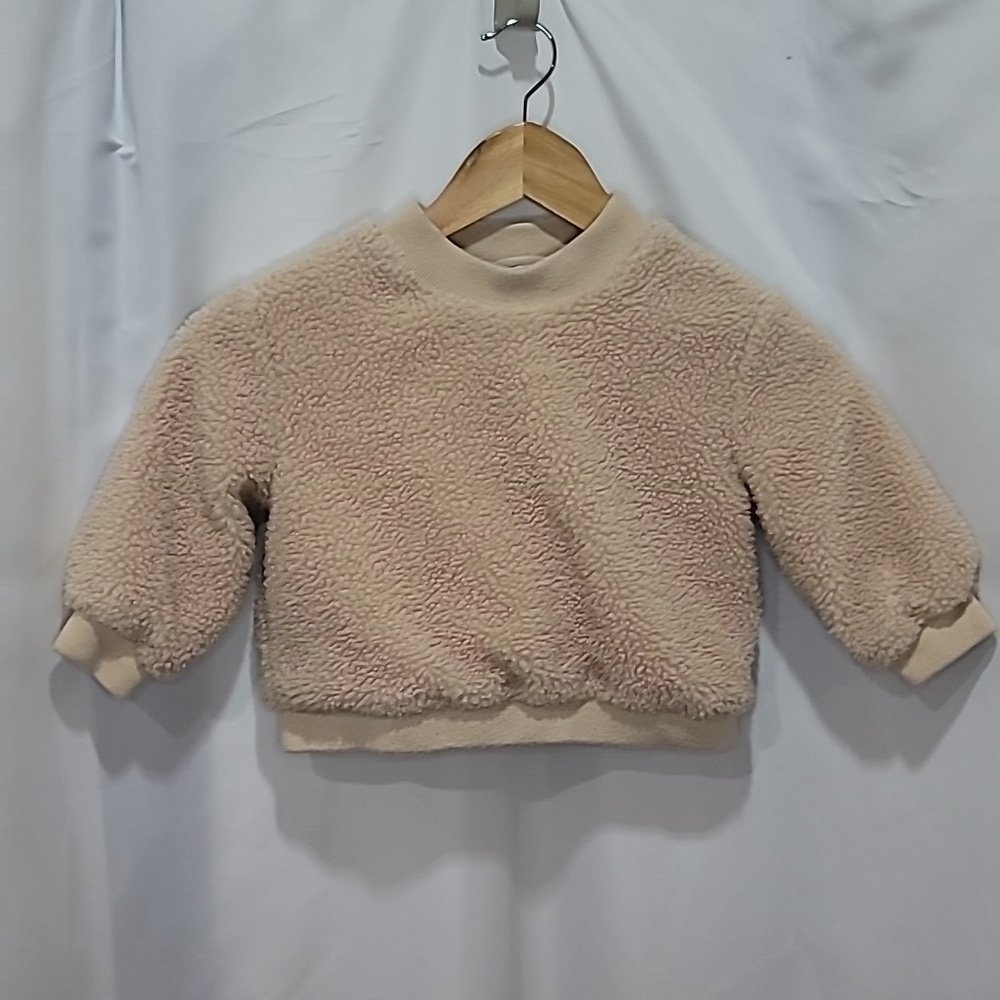 ZARA Sherpa Shearling Crewneck Oversized Fit Beige Neutral
